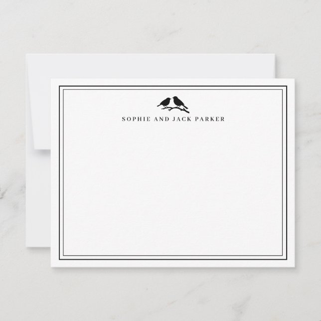 Tarjeta Pequeña Monogram Two Borders Elegant Birds Flat Note Card (Anverso)