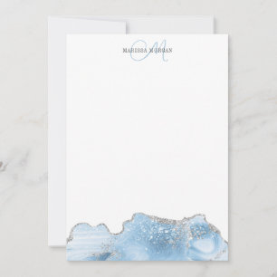 Tarjeta Pequeña Monograma Agate Geode Blue Silver
