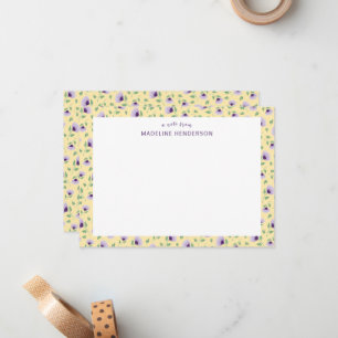 Tarjeta Pequeña Monograma amarillo claro de girasoles púrpuros y s
