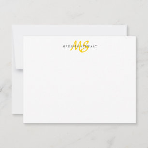 Tarjeta Pequeña Monograma amarillo limón de pincel moderno de moda