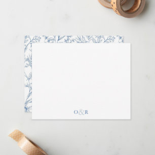 Tarjeta Pequeña Monograma azul azul claro Parejas Stationery