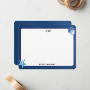 Tarjeta Pequeña Monograma azul de la marina minimalista inicial