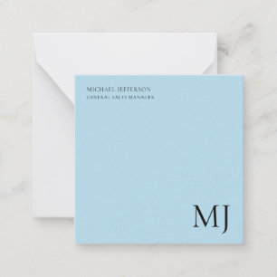 Tarjeta Pequeña Monograma Azul Liso Tendencia Negocios