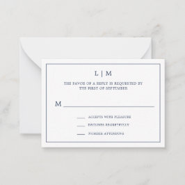 Tarjeta Pequeña Monograma azul marino simple Mini Wedding RSVP