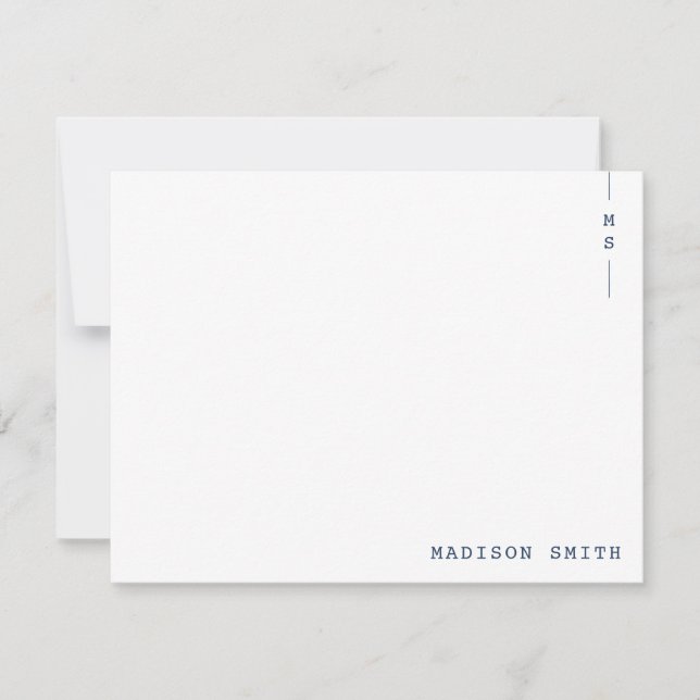 Tarjeta Pequeña Monograma azul marino simple personalizado (Anverso)