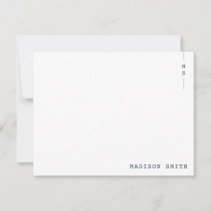 Tarjeta Pequeña Monograma azul marino simple personalizado