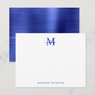 Tarjeta Pequeña Monograma azul Metalizado cepillado simple moderno