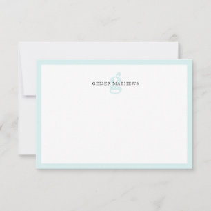 Tarjeta Pequeña Monograma azul suave tipográfico clásico moderno