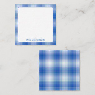 Tarjeta Pequeña Monograma azul y blanco de Gingham Plaid