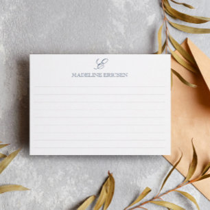 Tarjeta Pequeña Monograma azul y blanco oscuro en lino