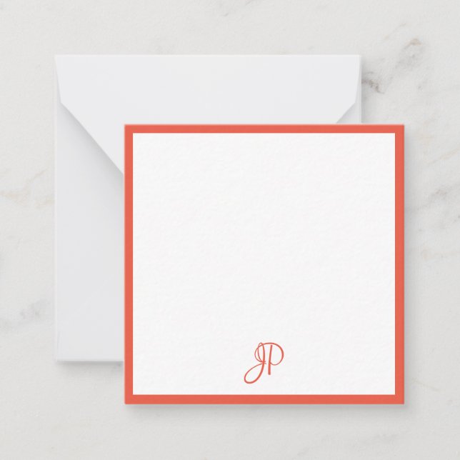 Tarjeta Pequeña Monograma blanco calligrafiado de Naranja rojo de  (Anverso)