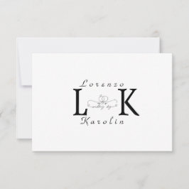 Tarjeta Pequeña Monograma Boda blanco Elegante simple Minimalista