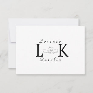 Tarjeta Pequeña Monograma Boda blanco Elegante simple Minimalista