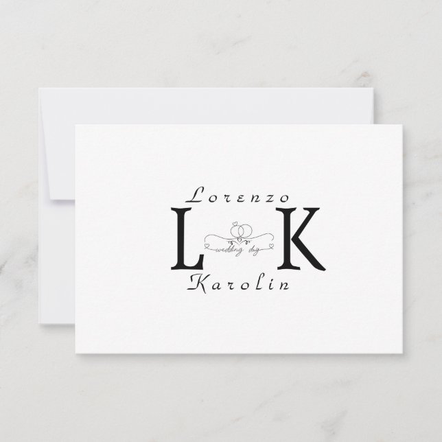 Tarjeta Pequeña Monograma Boda blanco Elegante simple Minimalista (Anverso)
