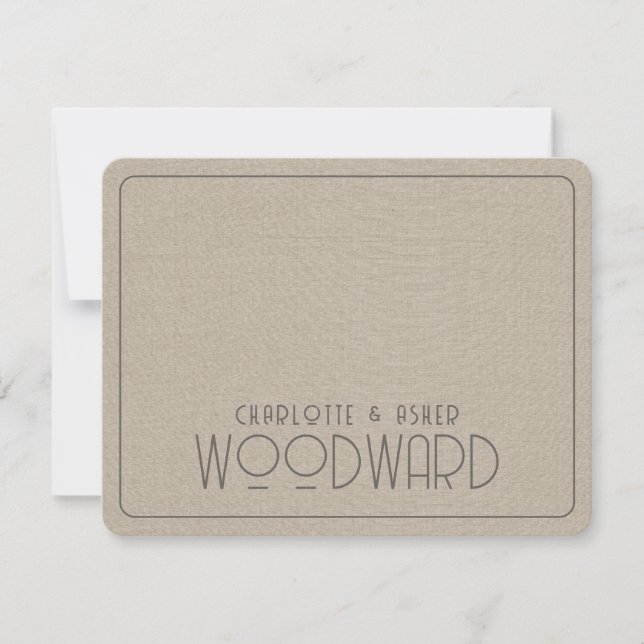 Tarjeta Pequeña Monograma boda Lino de Taupe Humeante para recién  (Anverso)