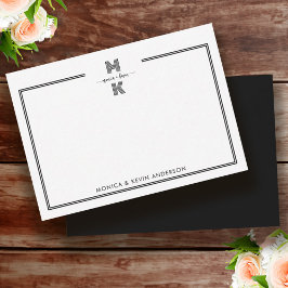 Tarjeta Pequeña Monograma Boda Pareja Blanco Negro Elegante Simple