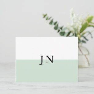 Tarjeta Pequeña Monograma Bonito Bloque de Color Verde Pastel Blan