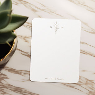Tarjeta Pequeña Monograma botánico de oro personalizado Stationery