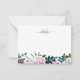 Tarjeta Pequeña Monograma botánico de peonía rosa de Rubor floral