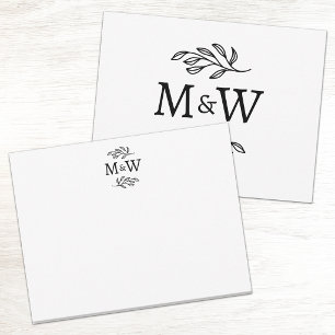 Tarjeta Pequeña Monograma Botánico Elegante Iniciales de Pareja