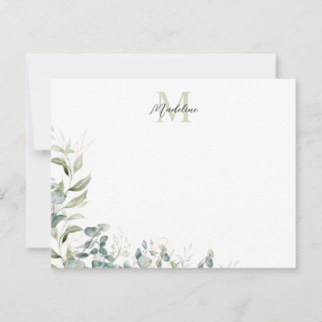 Tarjeta Pequeña Monograma botánico elegante Sage Green Eucalyptus (Anverso)