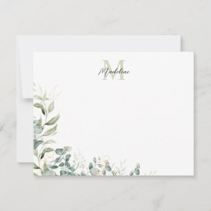 Tarjeta Pequeña Monograma botánico elegante Sage Green Eucalyptus