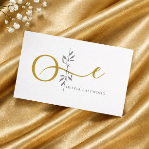 Tarjeta Pequeña Monograma Botánico Minimalista Moderno en Oro