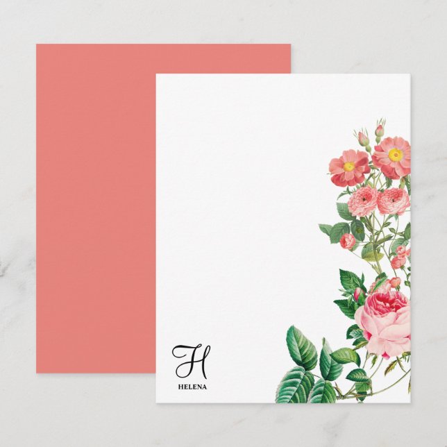 Tarjeta Pequeña Monograma Botánico Personalizado Vintage Floral (Anverso / Reverso)