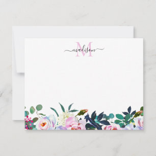 Tarjeta Pequeña Monograma botánico Rubor color blanco rosado flora