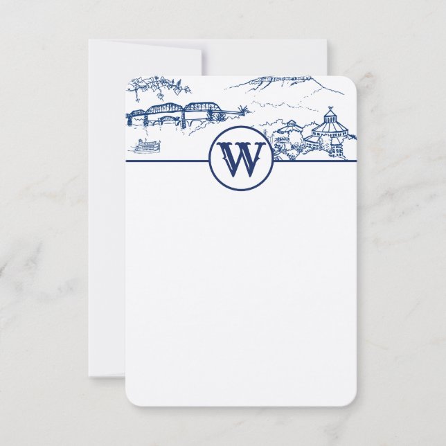 Tarjeta Pequeña Monograma Chattanooga Toile Blue (Anverso)