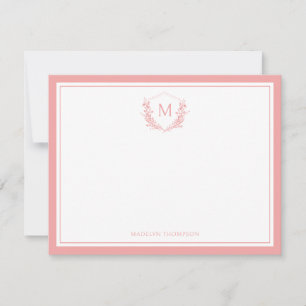 Tarjeta Pequeña Monograma clásico de Escudo floral de borde doble