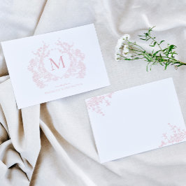 Tarjeta Pequeña Monograma clásico de Escudo floral rosa Rubor