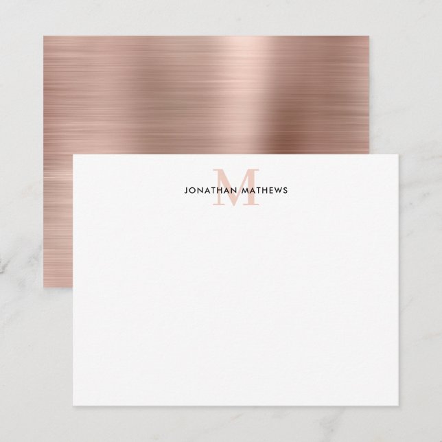 Tarjeta Pequeña Monograma clásico de oro Rosa Metalizado cepillado (Anverso / Reverso)