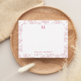 Tarjeta Pequeña Monograma Clásico de Toile Botánico Rojo