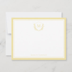 Tarjeta Pequeña Monograma clásico Escudo floral amarillo de doble