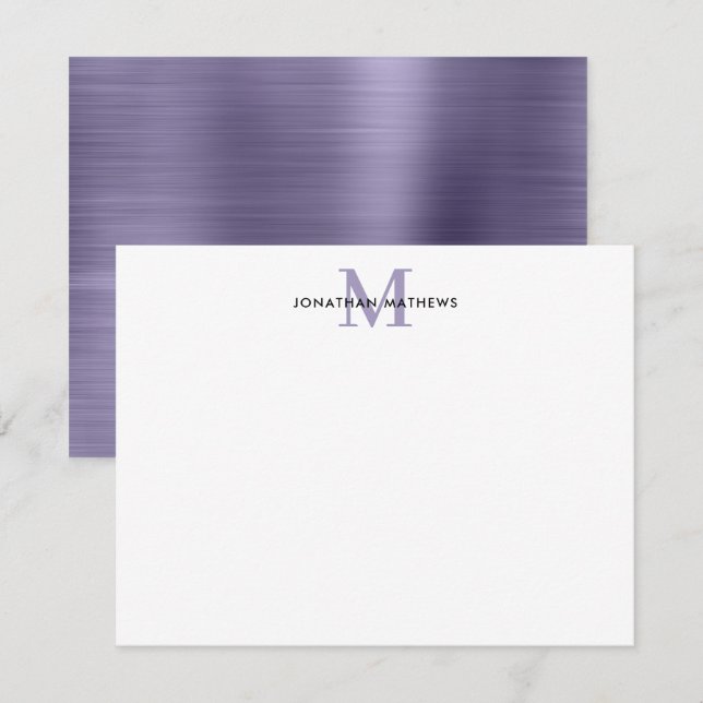 Tarjeta Pequeña Monograma clásico púrpura Metalizado cepillado de  (Anverso / Reverso)