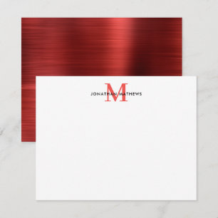 Tarjeta Pequeña Monograma clásico rojo de rubí cepillado Metalizad