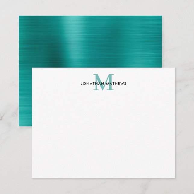 Tarjeta Pequeña Monograma clásico verde verde Metalizado cepillado (Anverso / Reverso)