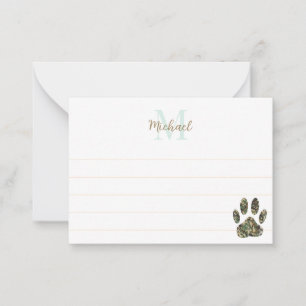 Tarjeta Pequeña Monograma con estampado de pata de perro camuflaje