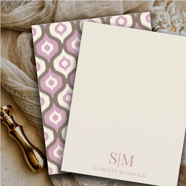 Tarjeta Pequeña Monograma Crema Lilac Ikat Resumen Patrón (Subido por el creador)