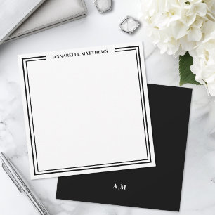 Tarjeta Pequeña Monograma cuadrado minimalista en blanco y negro