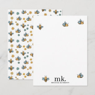 Tarjeta Pequeña Monograma de Abejas de miel Cute