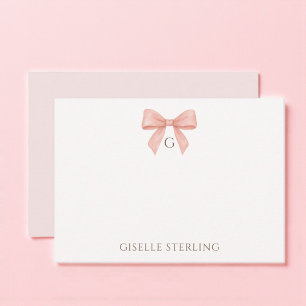 Tarjeta Pequeña Monograma de acuarela con lazo rosa elegante
