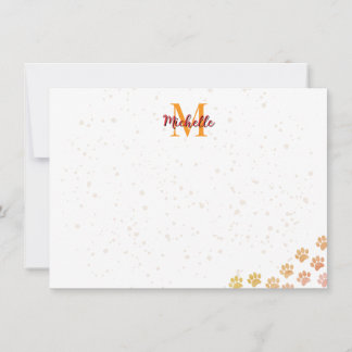 Tarjeta Pequeña Monograma de acuarela de huellas de perro pintado