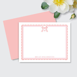Tarjeta Pequeña Monograma de adormidera de color de agua rosado Bo