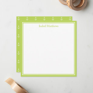 Tarjeta Pequeña Monograma de Anclas Blancas y Verde Hoja de Palma