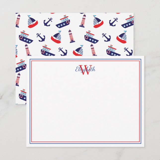 Tarjeta Pequeña Monograma de barcos de vela náuticos perrito (Anverso / Reverso)