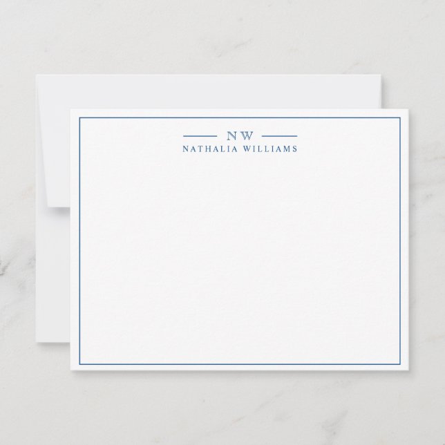 Tarjeta Pequeña Monograma de borde azul de la marina con guión min (Anverso)