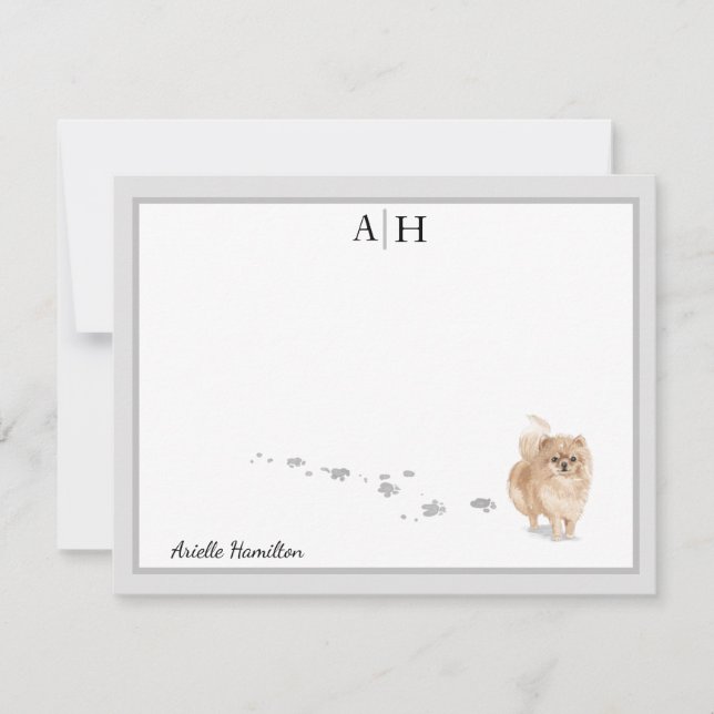 Tarjeta Pequeña Monograma de borde gris de perro panomerano person (Anverso)