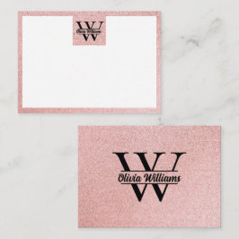 Tarjeta Pequeña Monograma de brillo en oro rosa | Brillo moderno f